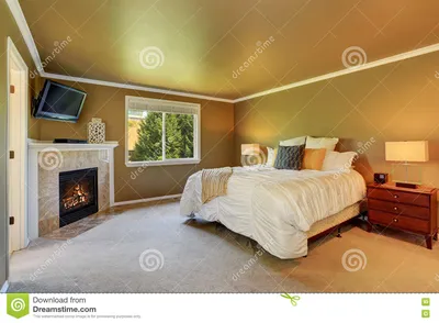 Серый интерьер спальни с камином и телевизором Стоковое Фото - изображение  насчитывающей ðºoð½ñ ñ‚ñ€ñƒðºñ†ð¸ñ , ð½o: 75603674