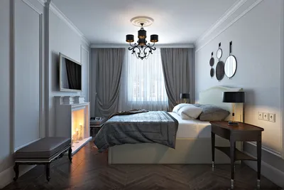 2023 СПАЛЬНИ фото оформление спальни с декоративным камином, Москва,  Александра Клямурис