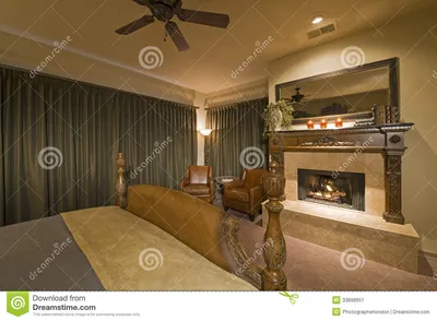 Интерьер спальни с камином стоковое изображение. изображение насчитывающей  роскошь - 33898951