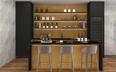 Современный домашний бар в черном и золотом цветах OBB23-L01 | OPPOLIA