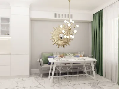столовая, диван на кухне, латунь и серый в интерьере, зеркало-солнце, дизайн  интерьера в стиле современная классика | Интерьер, Дизайн квартиры,  Интерьер кухни