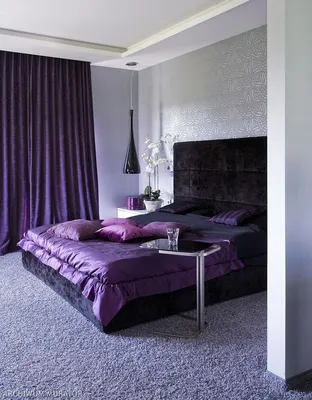 Фиолетовые шторы, тюль в интерьере спальни и не только (12 фото)