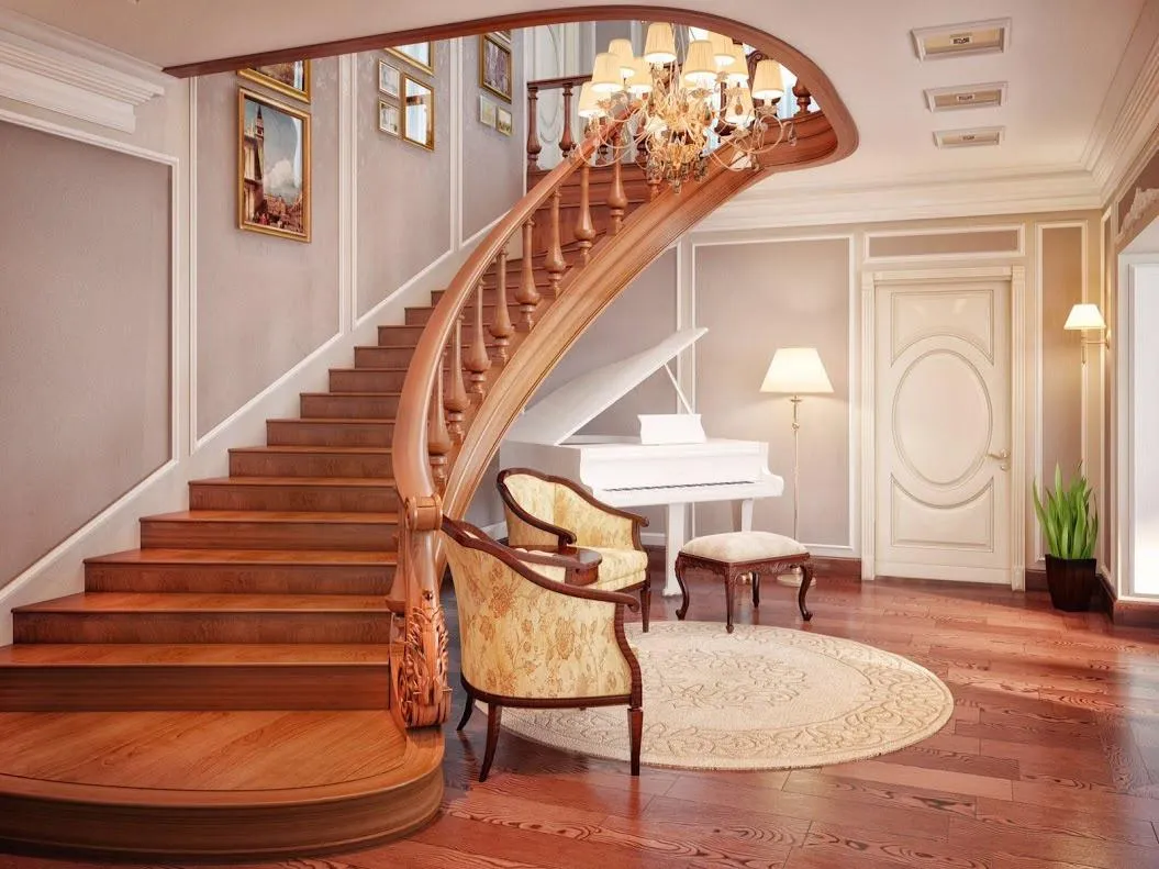 Обои в холл с лестницей современный дизайн (73 фото)