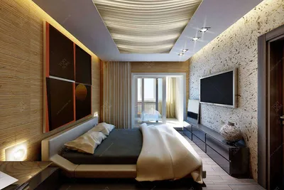 Естественный дизайн спальни в стиле модерн в бежево-золотистых тонах