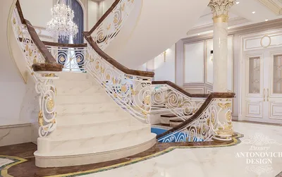 Роскошный холл с парадной лестницей ⋆ Элитный дизайн интерьера в Ташкенте - Антонович  Дизайн