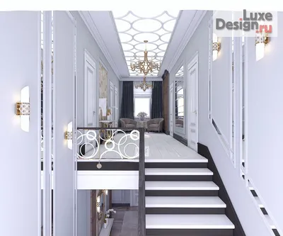 Дизайн интерьера загородного дома \"Холл 2 этажа и лестничный марш в частном  домовладении (КЧР)\" | Портал Люкс-Дизайн.RU