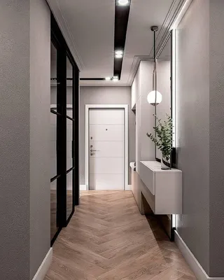 Интерьер узкого коридора в современном стиле - 69 фото