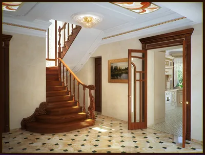 Дизайн холла с лестницей в частном доме