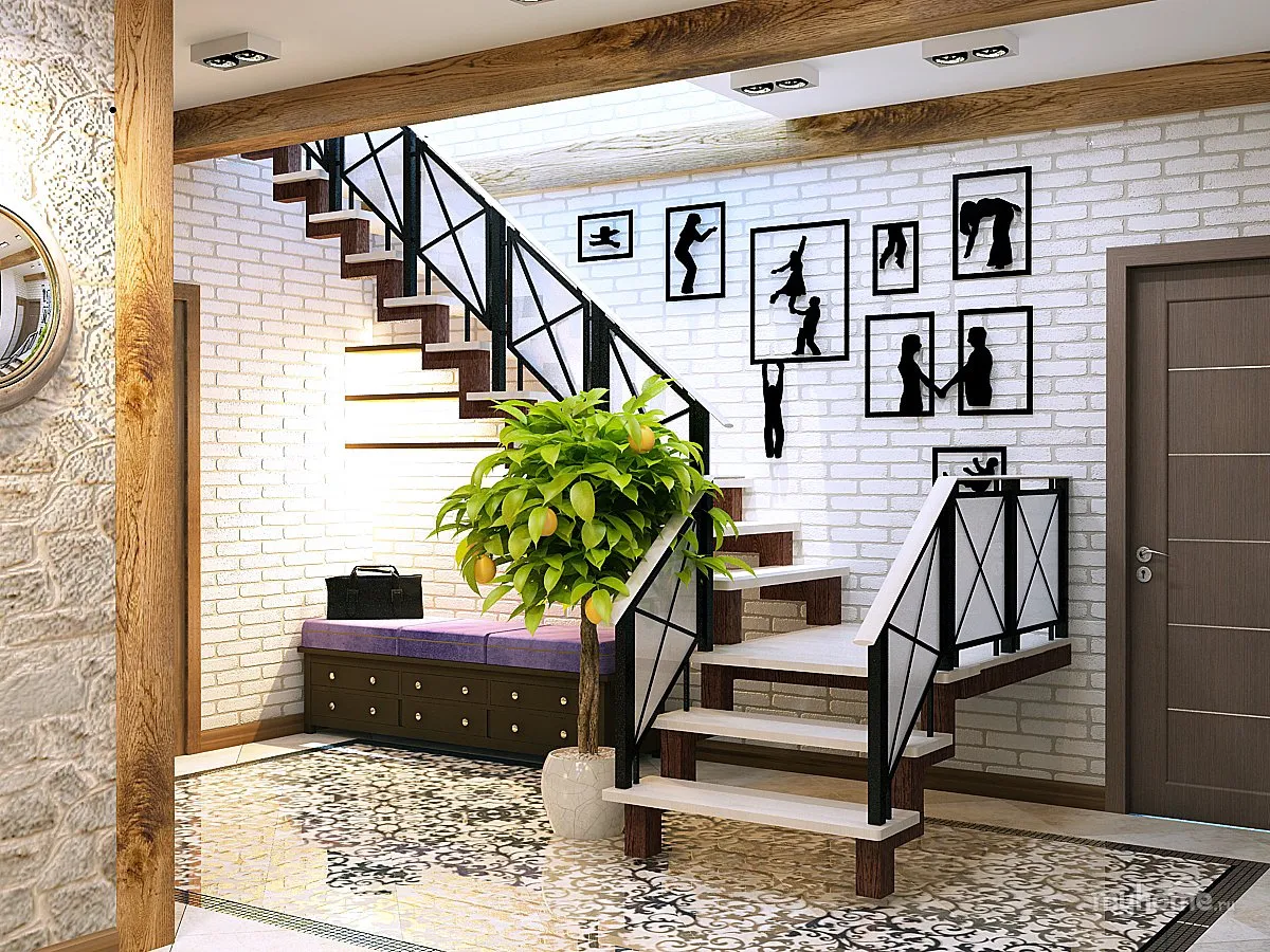 Дизайн гостиной с лестницей на второй этаж