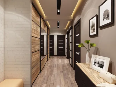 Дизайн длинного узкого коридора в квартире - 78 фото