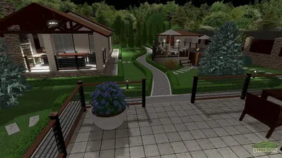 Ландшафтный дизайн участка с гаражом, домом и баней - Проект дома