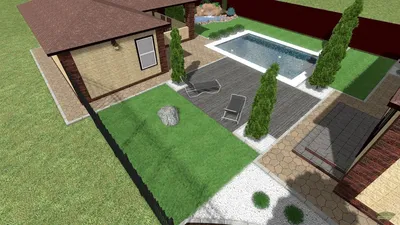 Проект ландшафтного дизайна на участке с коттеджем и баней с бассейном –  arch-buro.com