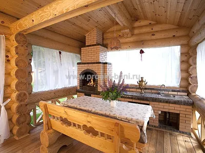 Дизайн интерьера бани \"Комната отдыха при бане с камином и небольшой кухней\"  | Портал Люкс-Дизайн.RU