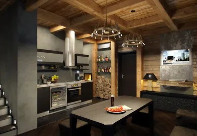 Дизайн интерьера бани \"Комната отдыха при бане с камином и небольшой кухней\"  | Портал Люкс-Дизайн.RU