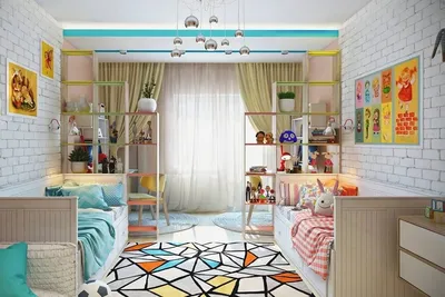 Детская комната 14 кв.м в современном стиле со скандинавскими элементами