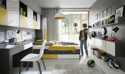 Дизайн детской комнаты 10 кв. м в желтом цвете для мальчика | Студия Дениса  Серова