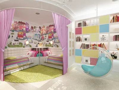 Дизайн-проект яркой детской комнаты 22 кв. м в классическом стиле для двух  девочек | Студия Дениса Серова
