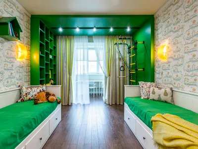 Детская комната для двоих: интерьер с рабочей зоной школьников, кровати в  маленькой комнате, идеи дизайна для детей - 36 фото