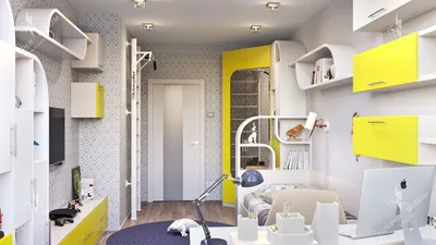 Дизайн детской комнаты 10 кв. м в желтом цвете для мальчика | Студия Дениса  Серова