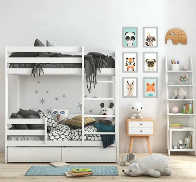 Дизайн детской комнаты с двухъярусной кроватью | Смотреть 69 идеи на фото  бесплатно