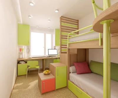 Дизайн детской комнаты с двухъярусной кроватью | Смотреть 69 идеи на фото  бесплатно