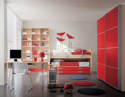 Красная детская комната - идеи сочетания в интерьере на 60 фото