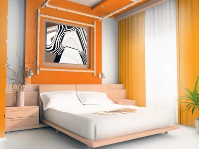 Фото современного интерьера спальни в оранжевых оттенках