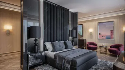 Дизайн интерьера спальни в стиле арт деко 💎 Оформление большой спальни в  пентхаусе в стиле ар деко