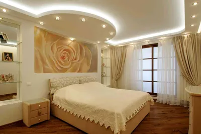Дизайн потолков из гипсокартона для спальни - 73 фото