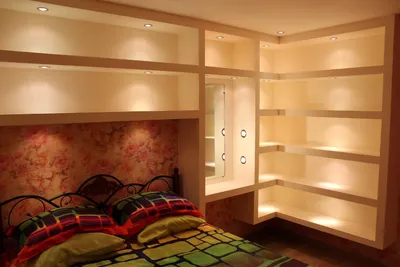 Встроенные шкафы из гипсокартона в спальне - 74 фото