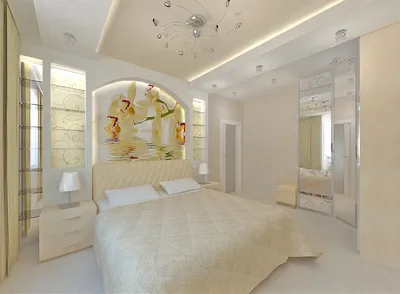 Ниши из гипсокартона в спальне: фото красиво оформленной стены, интерьер с  подсветкой