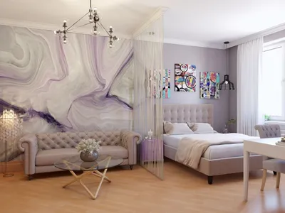 Спальня 18.0 м², Стиль Фьюжн: купить готовый дизайн-проект спальни в стиле  \"Фьюжн\" для жк московский - ReRooms