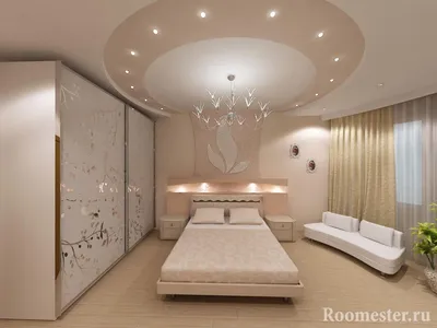 Дизайн потолка в спальне - виды отделки +70 фото