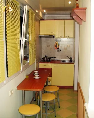 Балкон переделанный в кухню (34 фото)