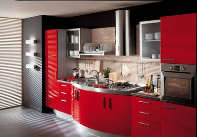 Красно-черная кухня в квартире: как правильно подобрать мебель, обои и  аксессуары