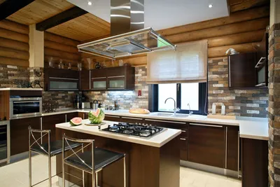 Фото интерьера кухни в деревянном доме | Интерьер, Интерьер кухни, Дизайн  кухни