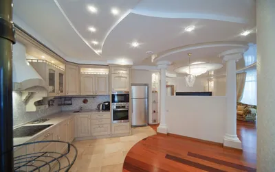 Гипсокартонные потолки на кухне - 47 фото
