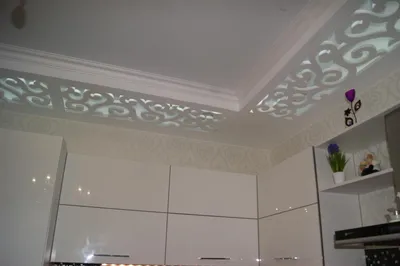 Подвесной потолок на кухне из гипсокартона (34 фото)