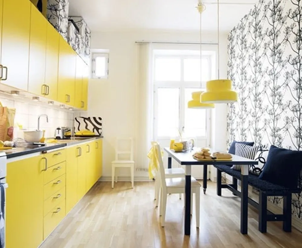 Желтые стены на кухне в интерьере: 55+ идей дизайна