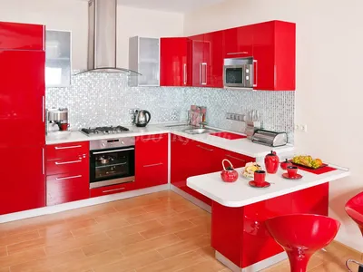 Дизайн кухни с красным гарнитуром - 69 фото
