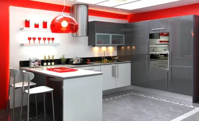 Красная кухня - 55 фото