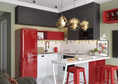Дизайн—проект кухни в черно-красных тонах от Mr.Doors