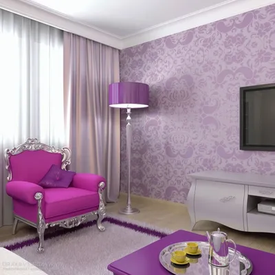 Интерьер зала в фиолетовых тонах фото » Картинки и фотографии дизайна  квартир, домов, коттеджей