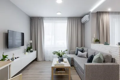 Студия в серых тонах с изолированной спальней — INMYROOM | Небольшие  гостиные, Дизайнерские гостиные, Стильные гостинные
