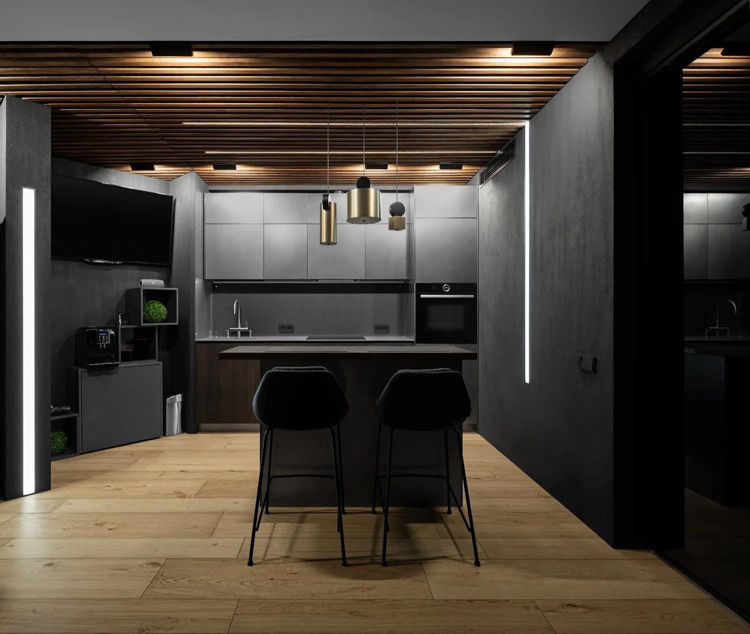 Кухня гостиная черная. Кухня в темных тонах в современном стиле. Кухня гостиная в темных тонах. Темная кухня гостиная. Темная кухня в интерьере в современном стиле.