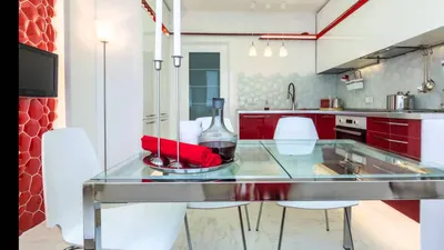 Дизайн кухни 13 кв. м. в бело-красном цвете в стиле минимализм - YouTube