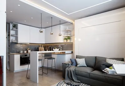 Дизайн кухни-гостиной 15 кв. м. [ТОП 45 фото и идей] | Small apartment  living room, Small apartment interior, Kitchen bar design