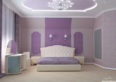 Интерьер комнаты обои в фиолетовых тонах » Дизайн 2021 года - новые идеи и  примеры работ