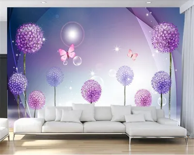 Beibehang обои для стен 3 d фиолетовые романтические Одуванчики отражение  бабочка любовь цветы обои для гостиной ТВ behang | Строительство и ремонт |  АлиЭкспресс