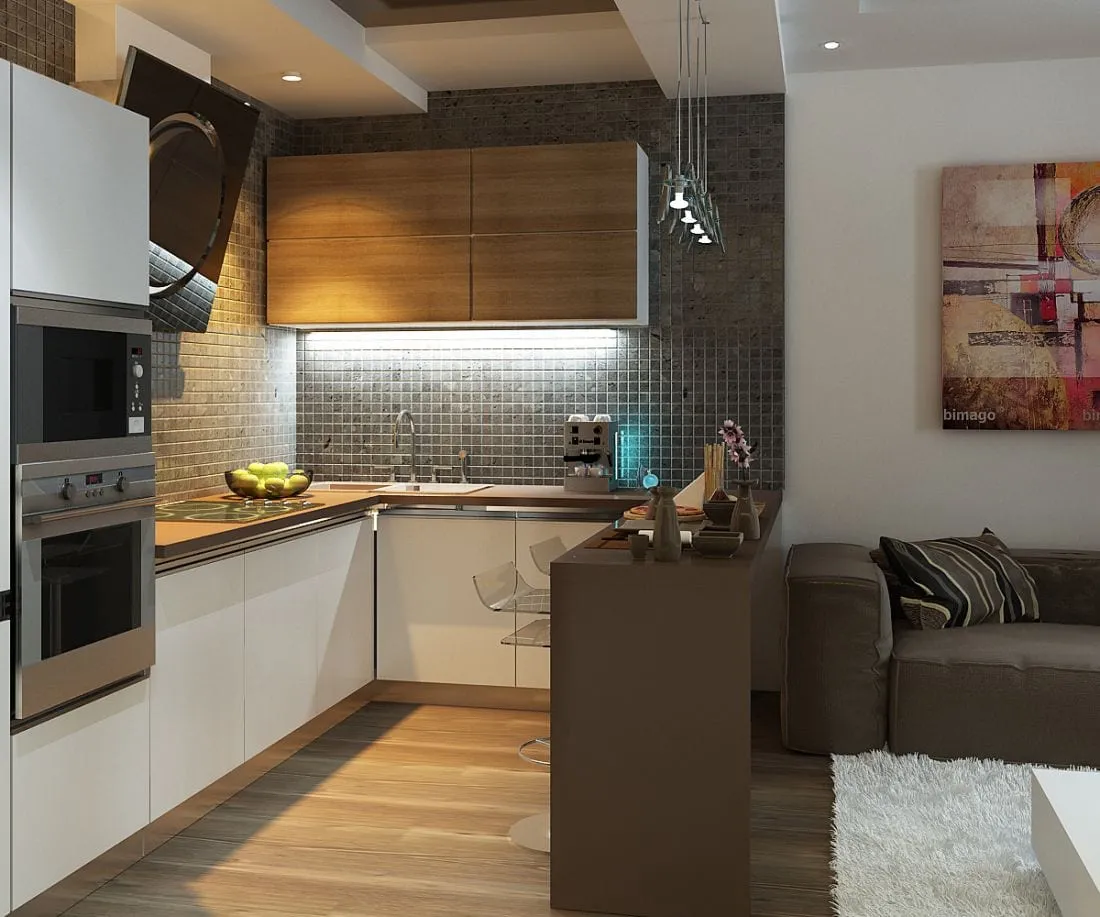 Дизайн кухни-гостиной 16 кв. м: специфика дизайна, декор и освещение